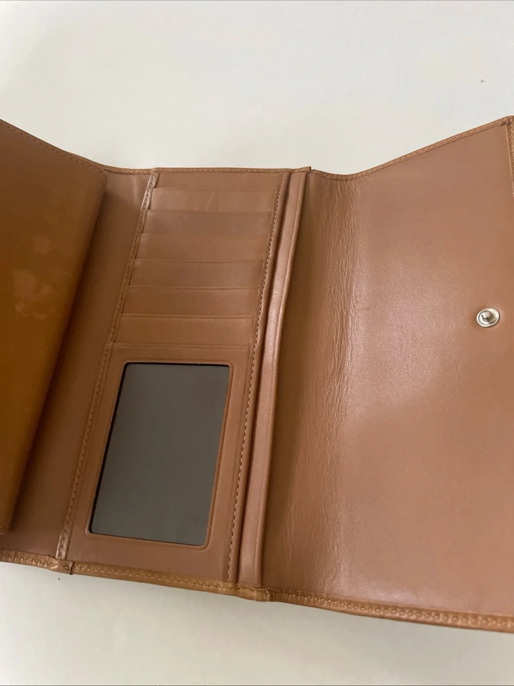 Coach Tan and Dark Brown Leather Buckle Continental Wallet